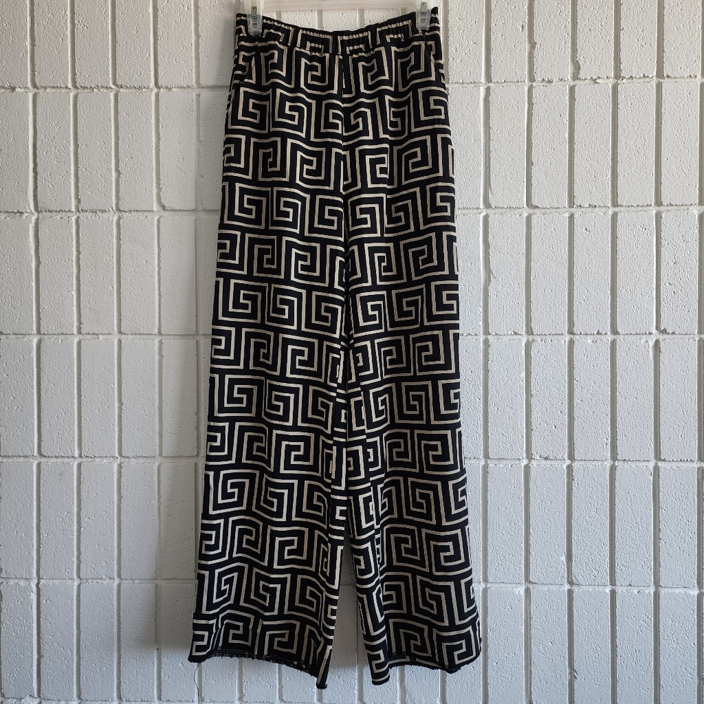Weekday Wide Leg Geometric Pants Black & Tan Roman Print